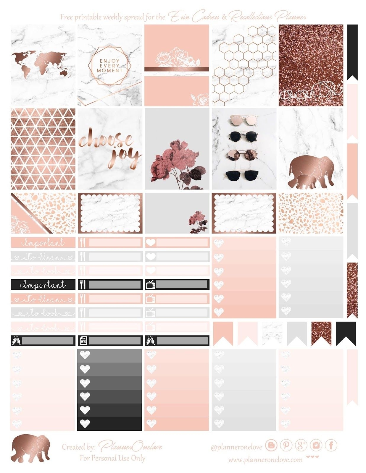 Free Marble &amp; Rose Gold Printable For Erin Condren &amp; Recollections pertaining to Marble Themed Blank Class Schedule Template