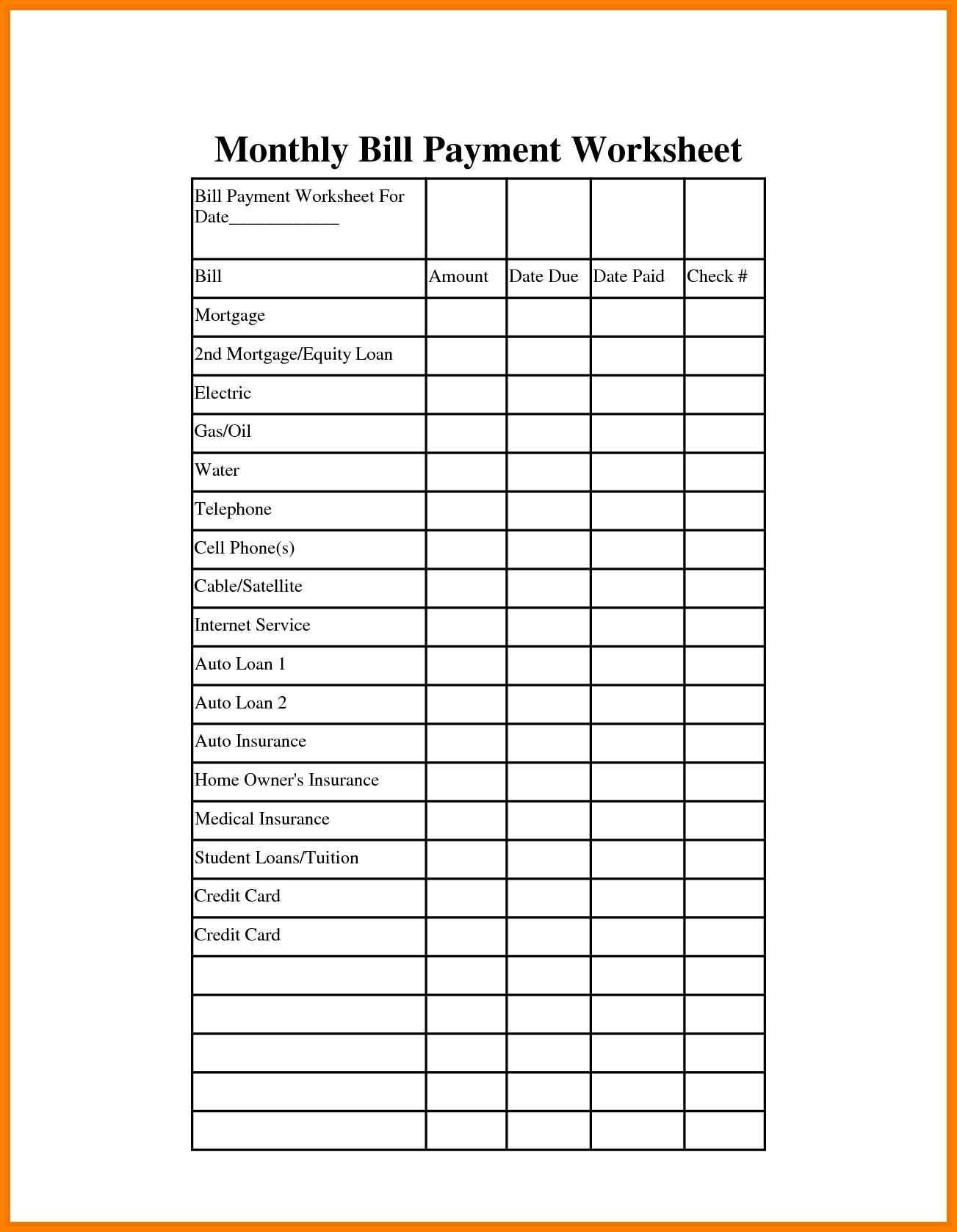 Free Monthly Bill Payment Sheet | Template Calendar Printable pertaining to Monthly Calendars For Bill Paying