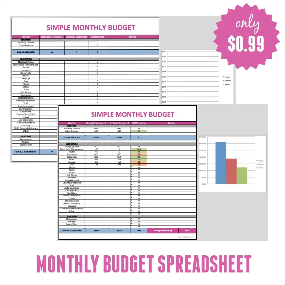 Free Monthly Budget Template - Frugal Fanatic throughout Custom Worksheet Monthly Bill Payment