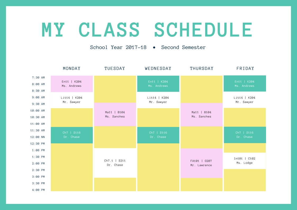 Free Online Class Schedules: Design A Custom Class Schedule In Canva with regard to 2 Week Induction Timetable Free Template