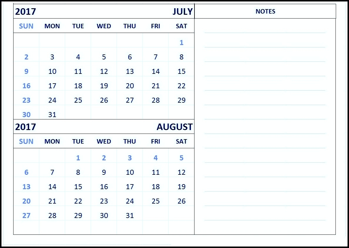 Free Print June July August 2017 Calendar Template with regard to Printable July Through August Calendars