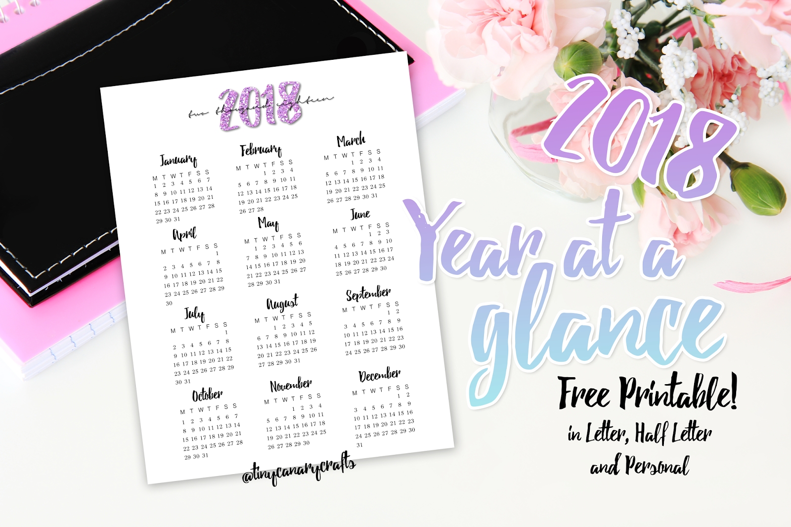 Free Printable : 2018 Year At A Glance (Letter, Half Letter/a5 within Year At A Glance Free