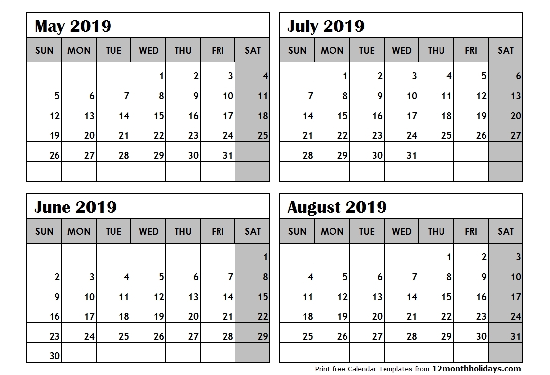 Free Printable 2019 4 Months Per Page Calendar Download June 2018 with regard to 3 Month Per Page Calendar