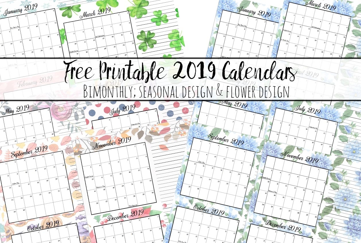 Free Printable 2019 Bimonthly Calendars: 2 Designs pertaining to Blank 12 Month Seasonal Calendar