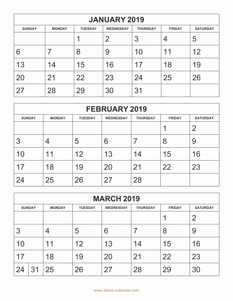 Free Printable 2019 Calendar 3 Months Per Page 2019 Three Month throughout 3 Month Per Page Calendar