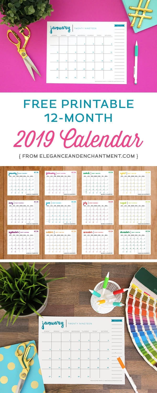 Free Printable 2019 Calendar - Elegance &amp; Enchantment in Free Printable Year Long Calendar