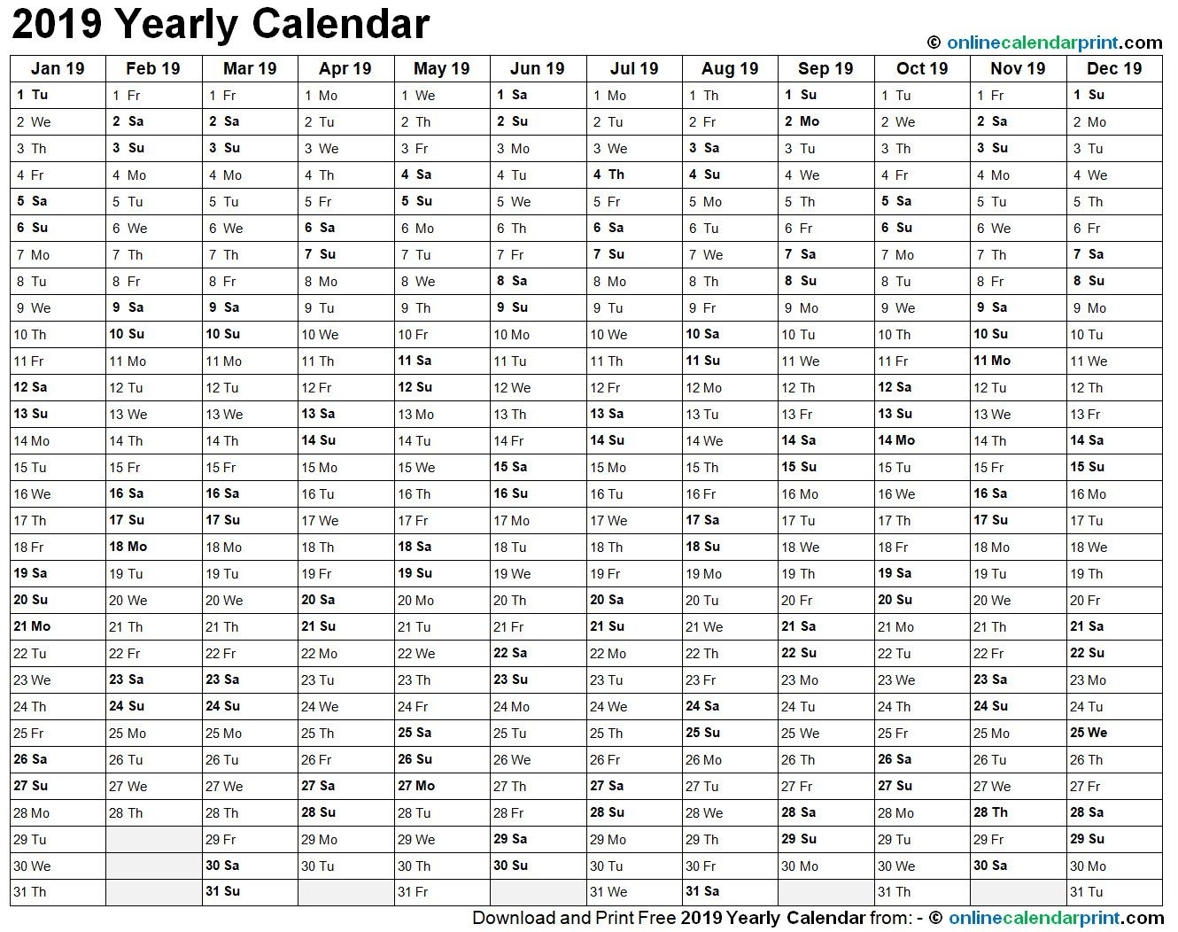 Free Printable 2019 Calendar | Printable Calendar 2019 | Calendar throughout 12 Month Schedule Template Blank