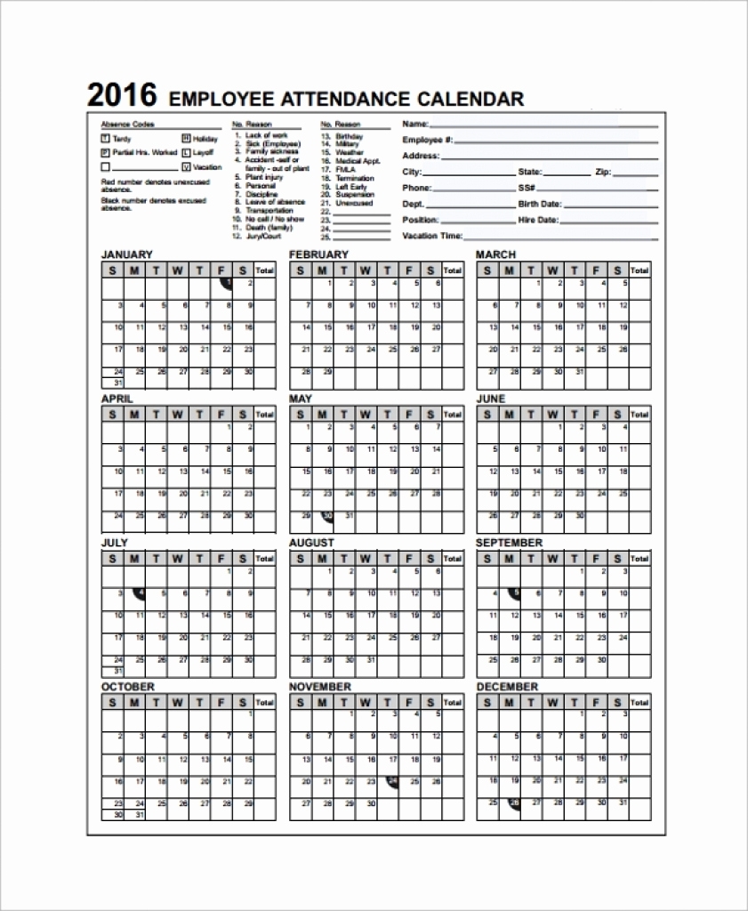 Attendance Calendar Template