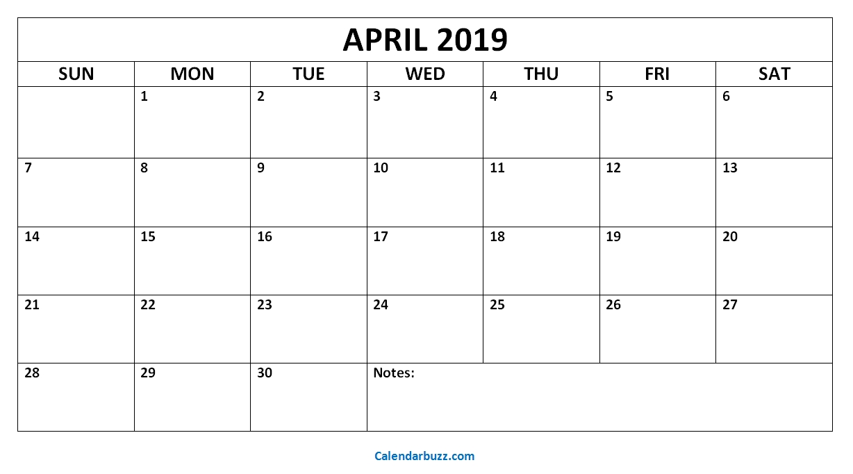 Free Printable April 2019 Calendar Template Word within Blank Screensaver Template To Print