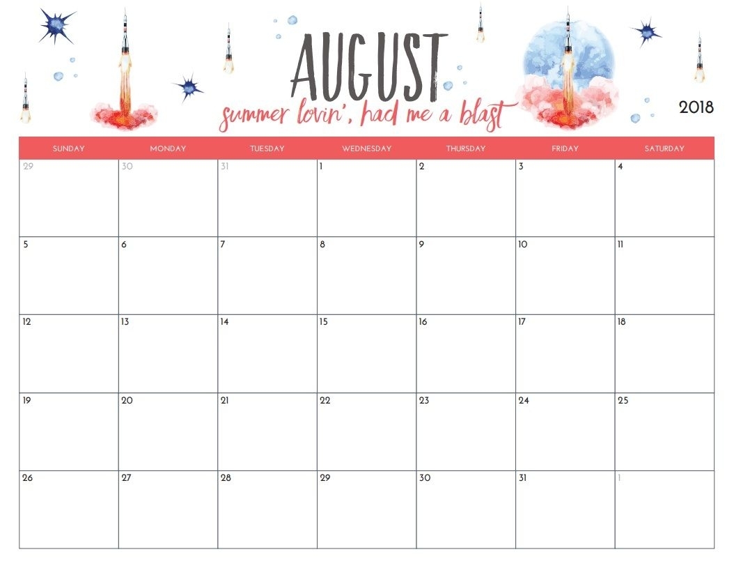 Free Printable August 2018 Monthly Calendar | ✨✨ Organization 2 within Month Of August On A Calendar