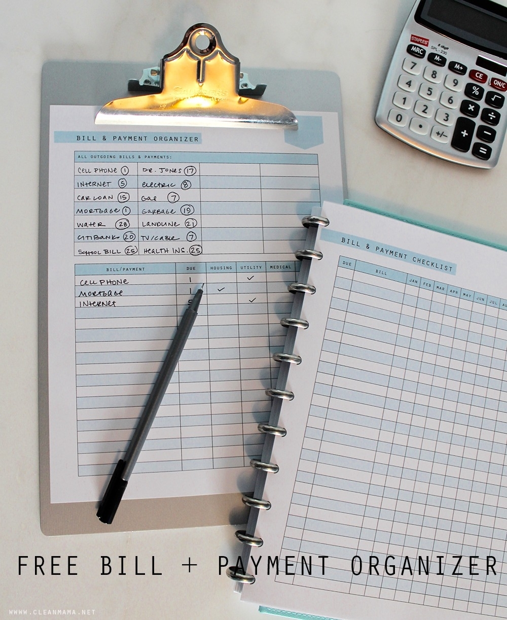 Free Printable - Bill And Payment Organizer - Clean Mama intended for Month At A Glance Bill Organizer