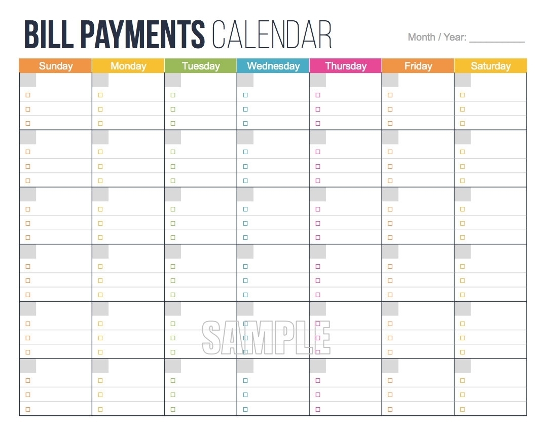 Free Printable Bill Pay Calendar Calendar Template 2017 – Printable with Free Printable Monthly Bill Calendar