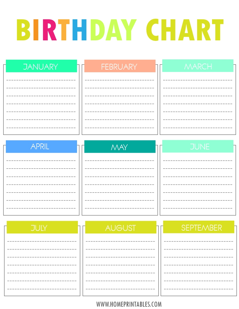Free Printable Birthday Chart | Special Days | Birthday Charts in Free Printable Birthday Chart Templates