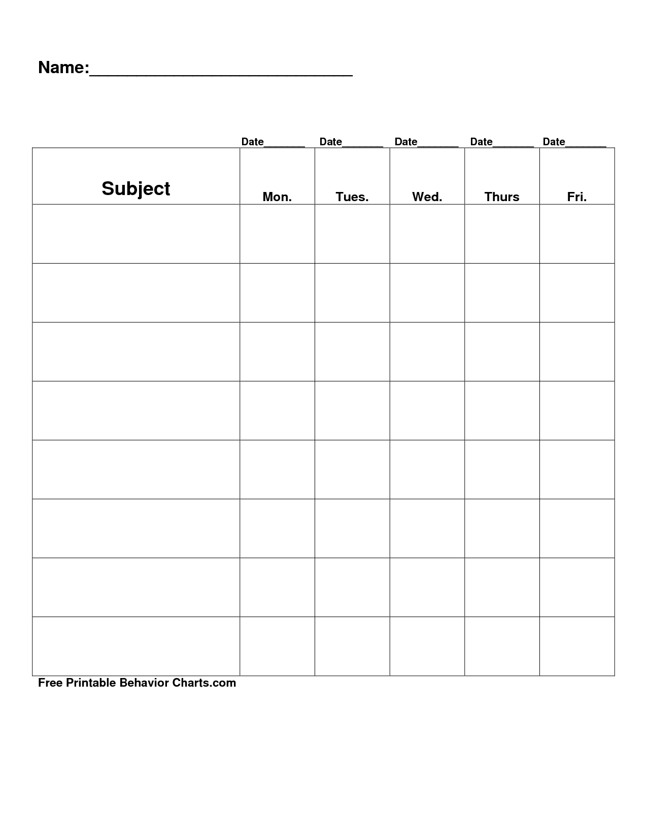 Free Printable Blank Charts | Free Printable Behavior Charts Com inside Monthly Behavior Chart Paper Printout