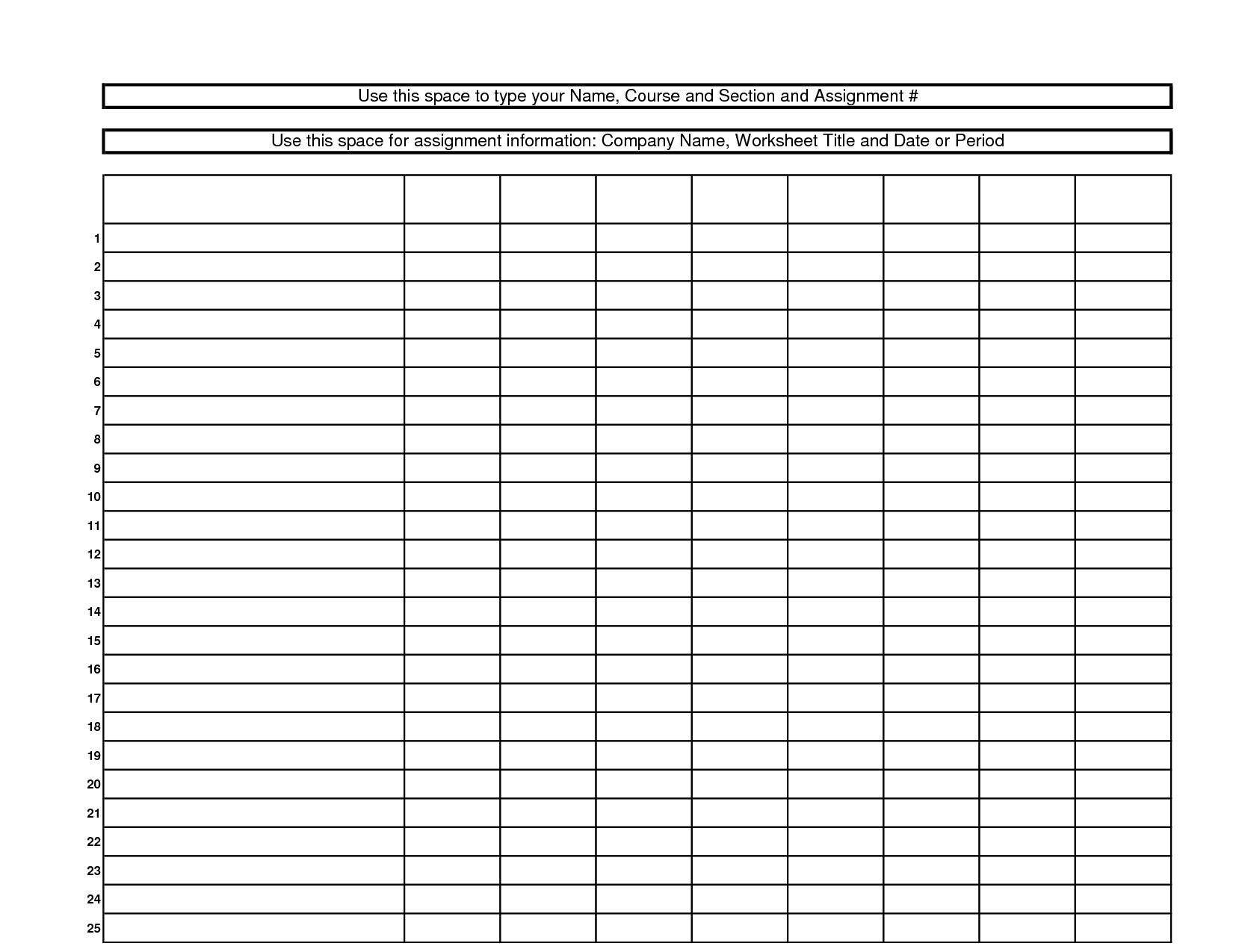 Free Printable Blank Charts | Free Printable Blank Chart Worksheets for Print A Blank Spreadsheet 7 Rows