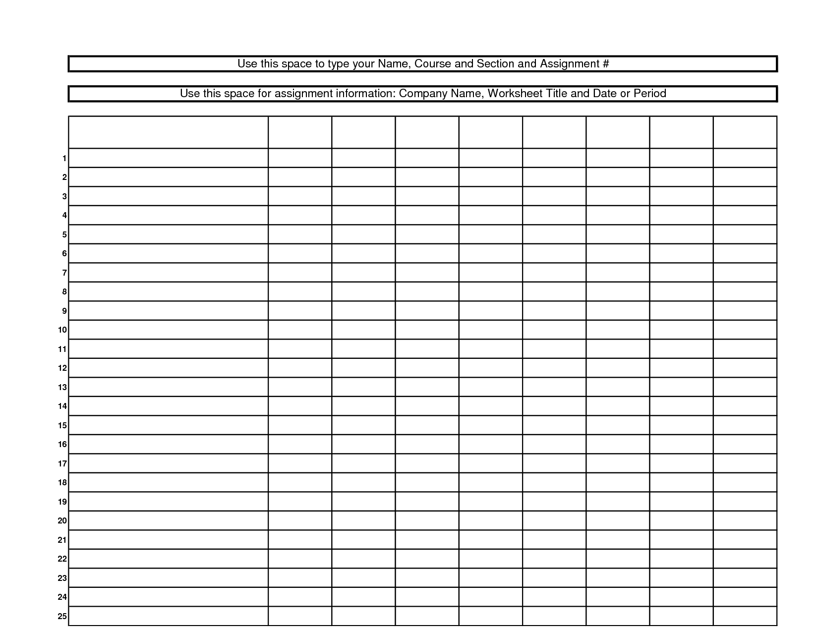 Print A Blank Spreadsheet 7 Rows