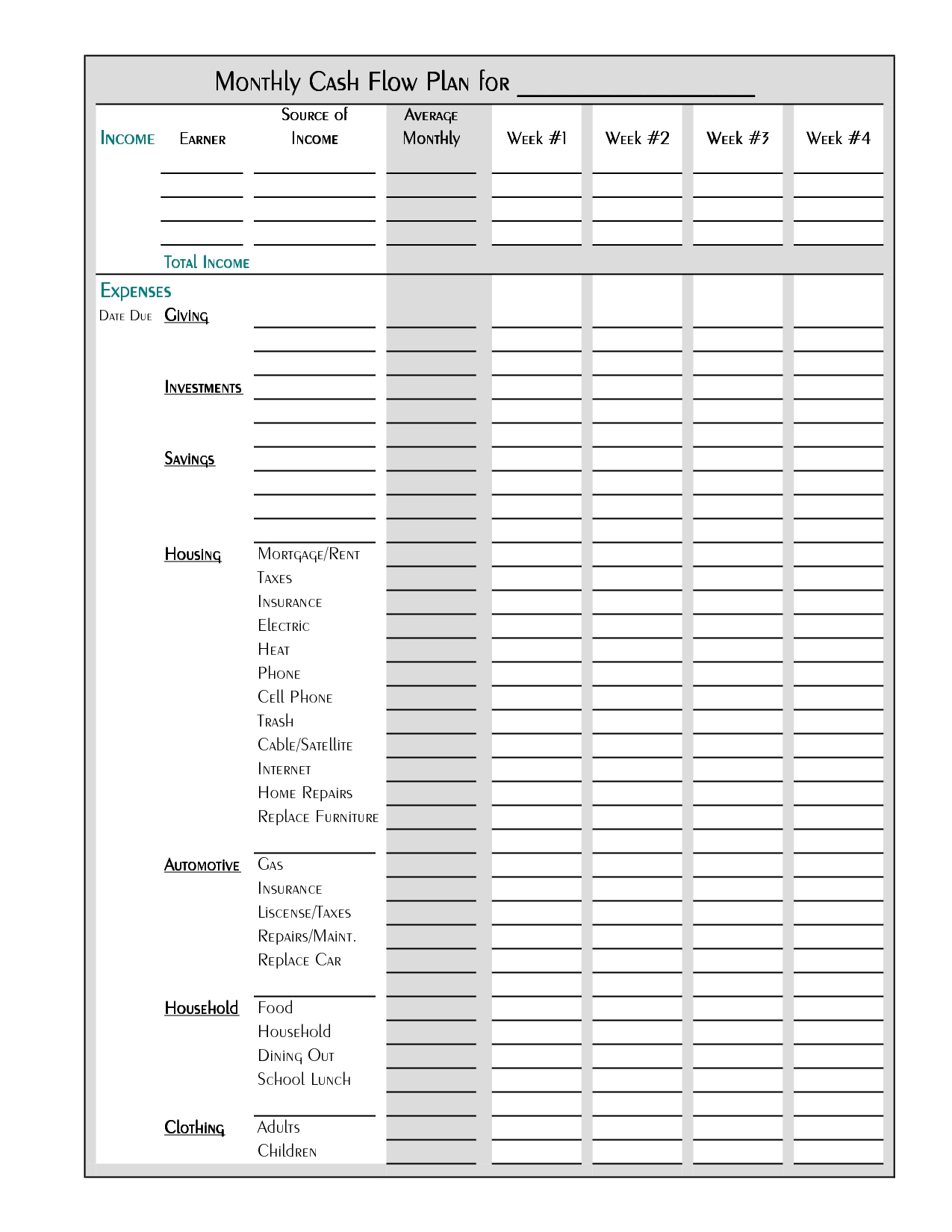 Free Printable Monthly Household Bills Due Form