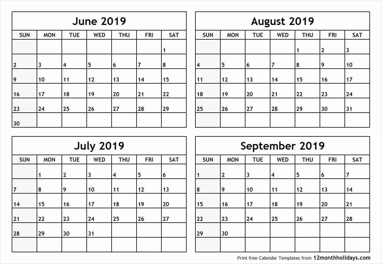 Free Printable Calendar 2019 3 Months Per Page Calendar 2019 July in 3 Month Per Page Calendar