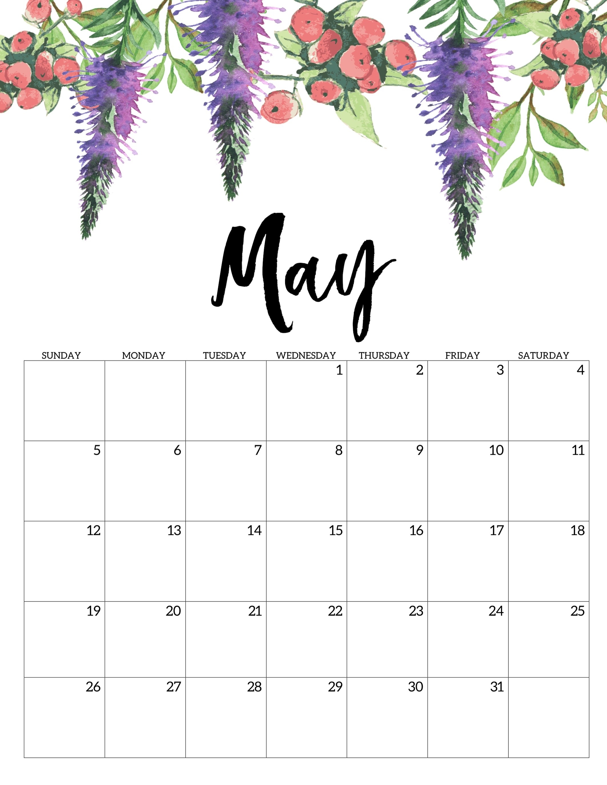 Frame Birthday Calendar Templates Free   Free Printable Calendar 2019 Floral Paper Trail Design Inside Frame Birthday Calendar Templates Free 