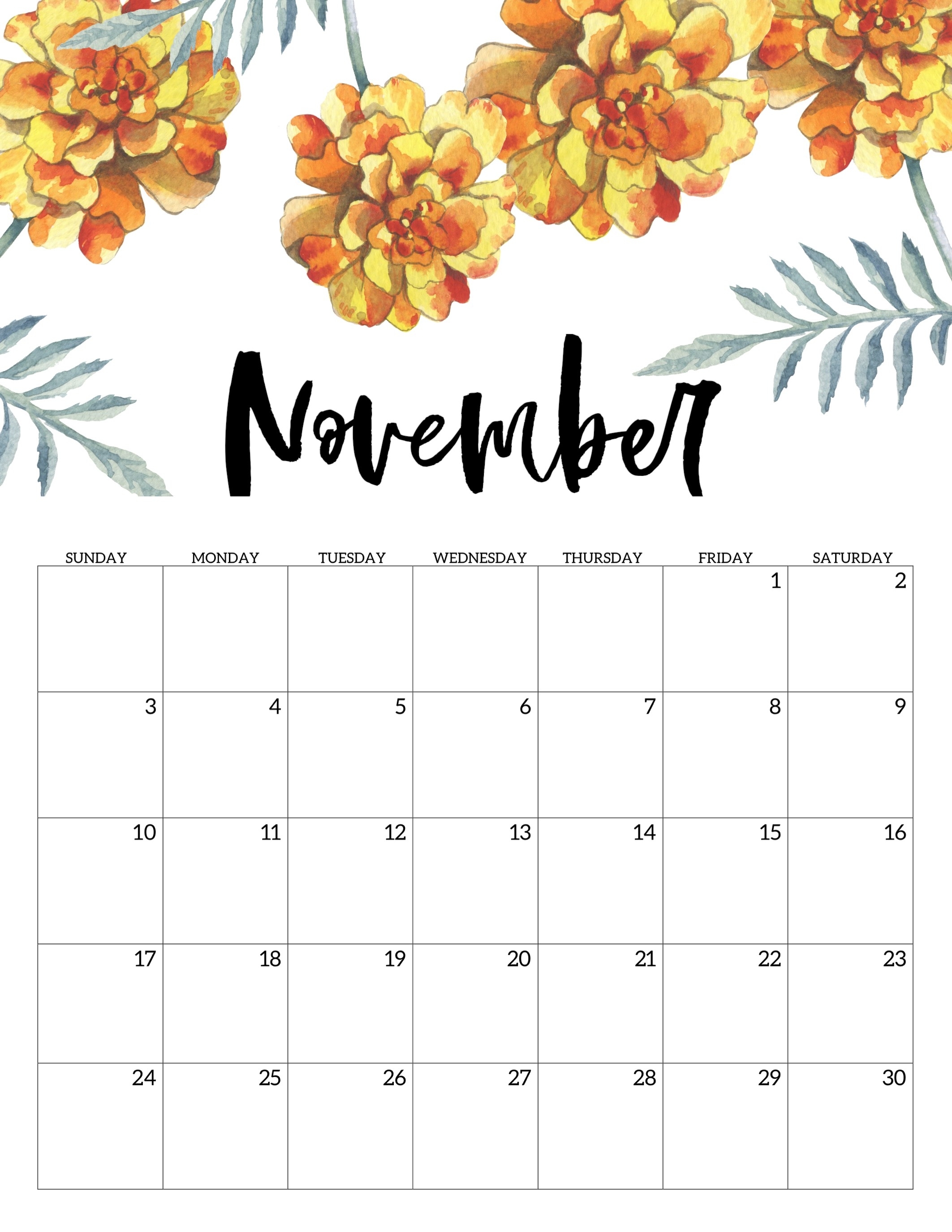 Free Printable Calendar 2019 - Floral - Paper Trail Design pertaining to Monthly Calendar Watercolor Floral Printable