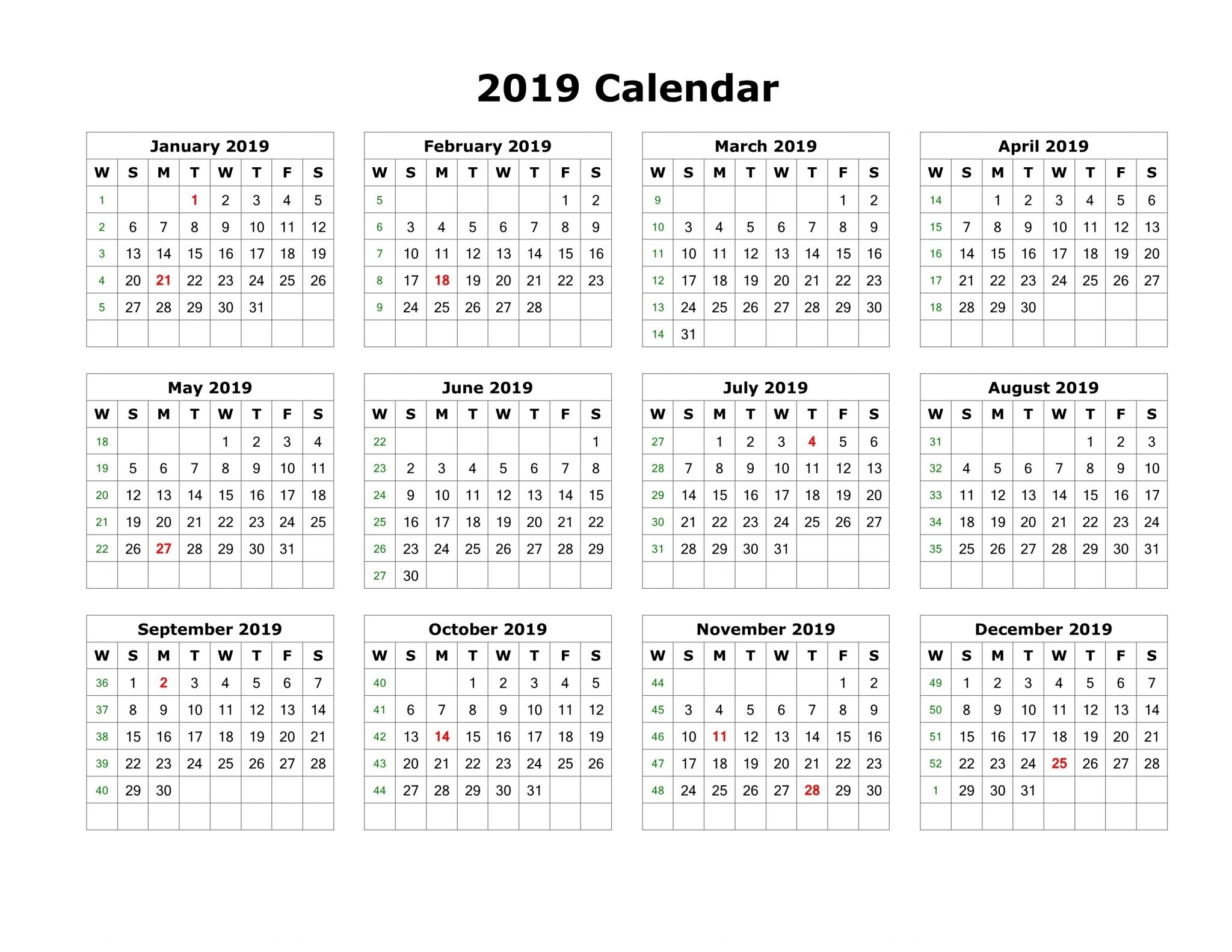 Free Printable Calendar 2019 With Holidays | Blank 12 Month Calendar intended for Blank 12 Month Calendar Printable