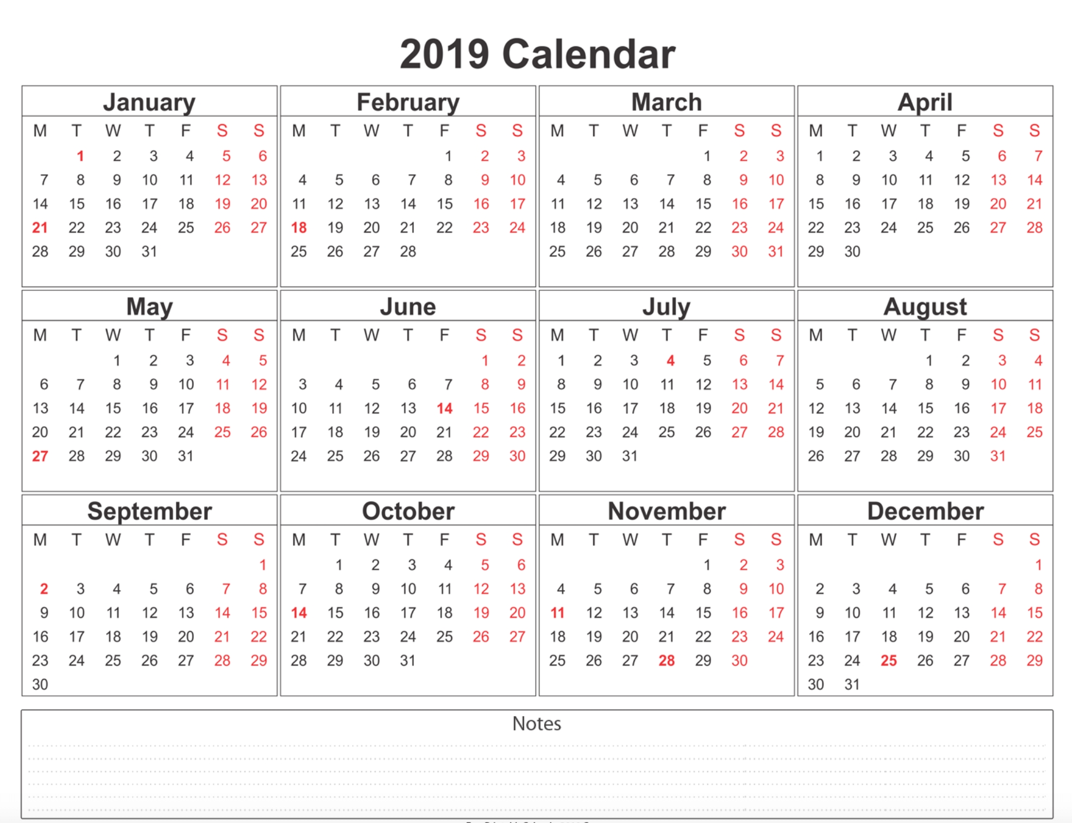 Free Printable Calendar 2019 With Holidays | Blank 12 Month Calendar regarding Free Printable Calendar Numbers For School Year
