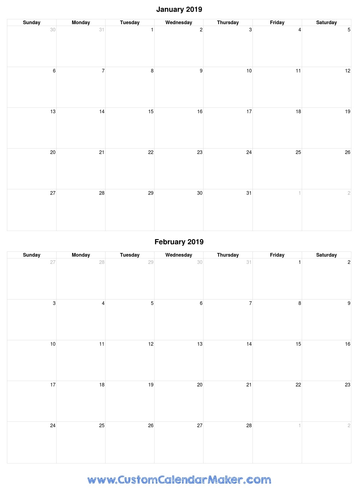 Free Printable Calendars, Blank Pdf Templates To Print A 2019 Calendar in 2 Month Calendar Template Printable