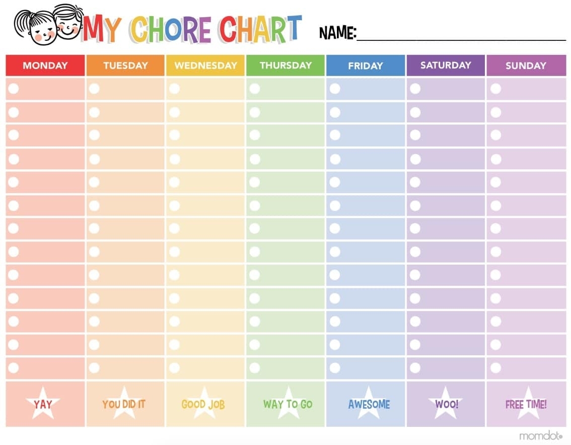 Free Printable Chore Chart - - Free Printable Chore Charts For inside Printable Monday To Sunday Chart