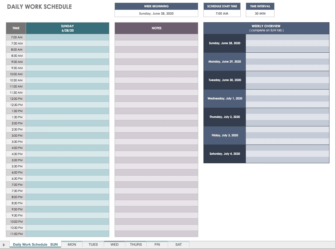 Free Printable Daily Calendar Templates | Smartsheet intended for Scheduling Half Hour By Hour Day Planner