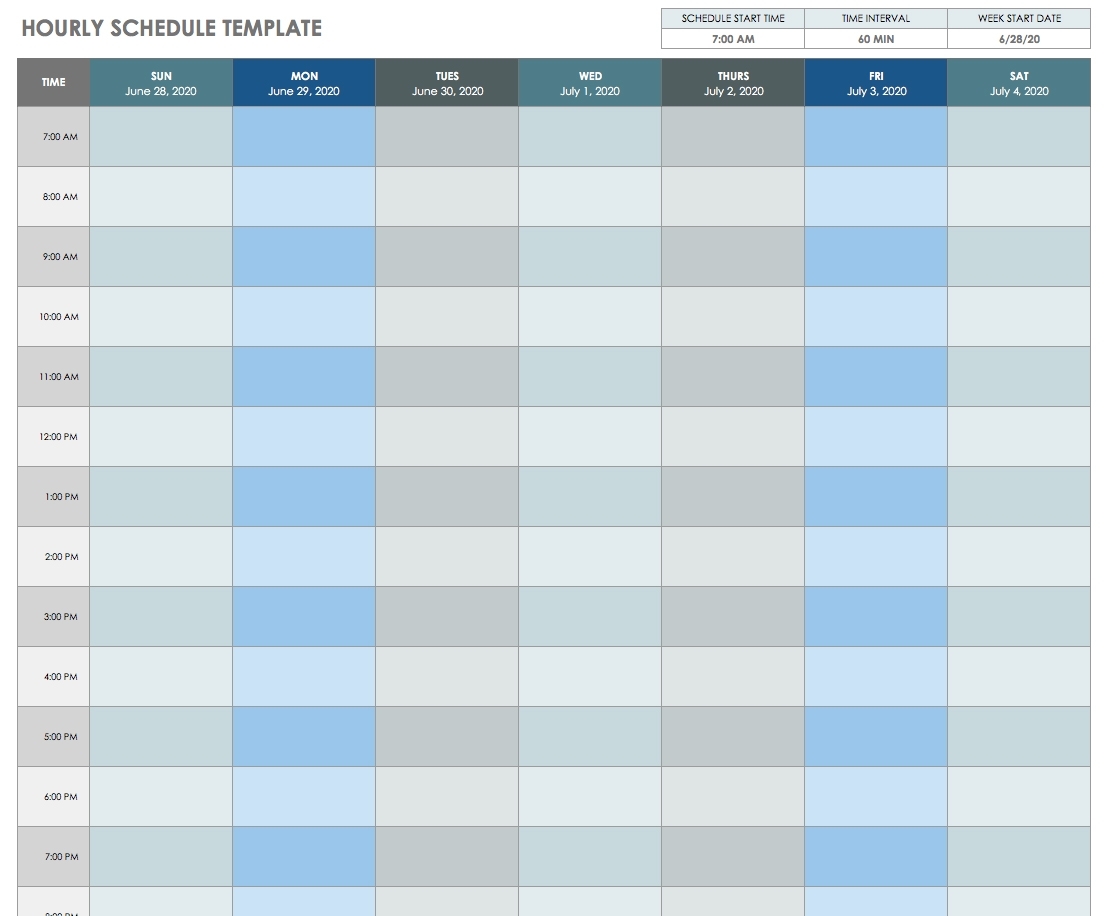 Free Printable Daily Calendar Templates | Smartsheet with Free Printable Hourly Weekly Schedule Pdf