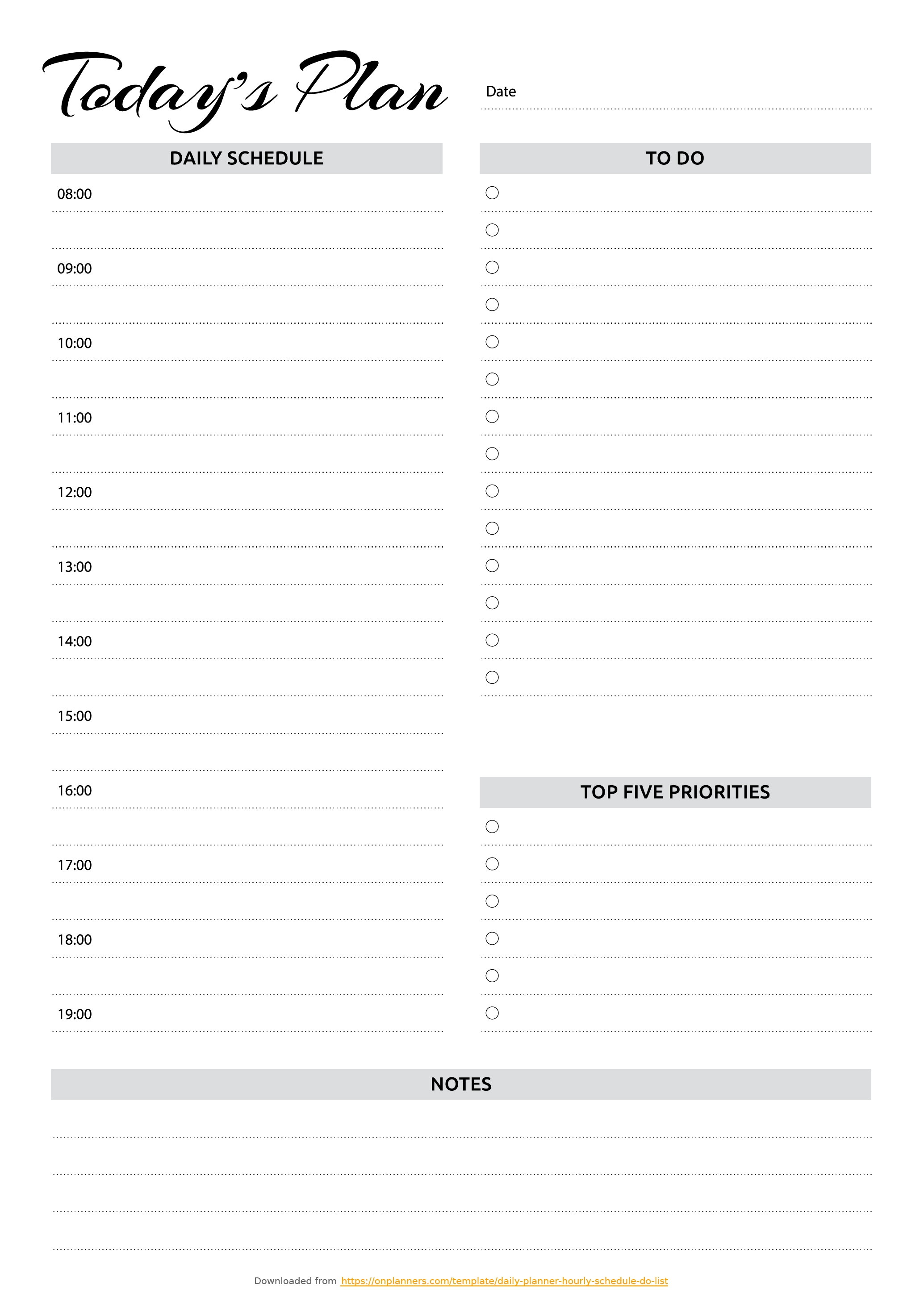 Free Printable Daily Planner With Hourly Schedule &amp; To-Do List Pdf in Free Printable Hourly Weekly Schedule Pdf