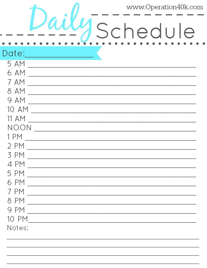 Free Printable Daily Schedule | Tips | Daily Schedule Template within Printable Daily Schedule With Notes