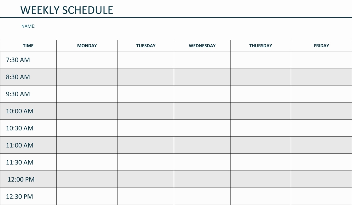 blank work week schedule template