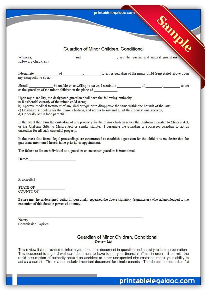 Free Printable Guardian Of Minor Children, Conditional | Sample with regard to Free Templates Online For Children