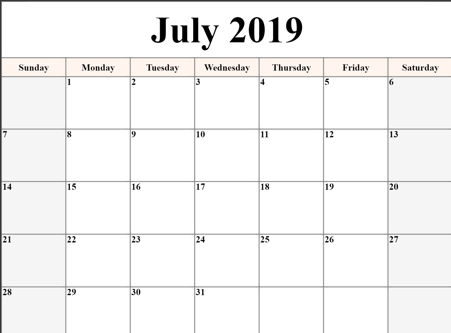 Free Printable July 2019 Calendar Download - Free Printable Calendar inside July Calendar Monday To Sunday