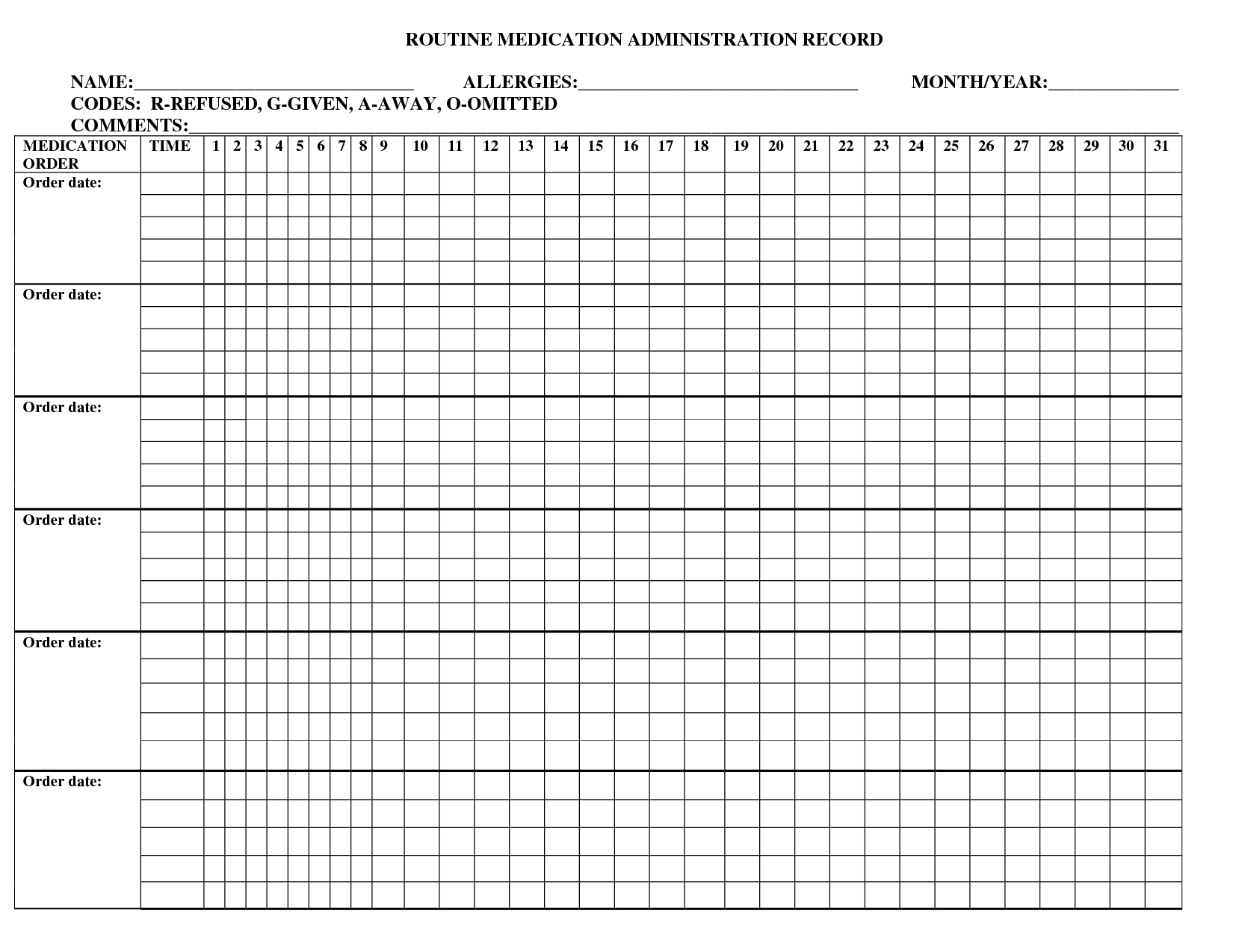 Printable 30 Day Medication Sheet