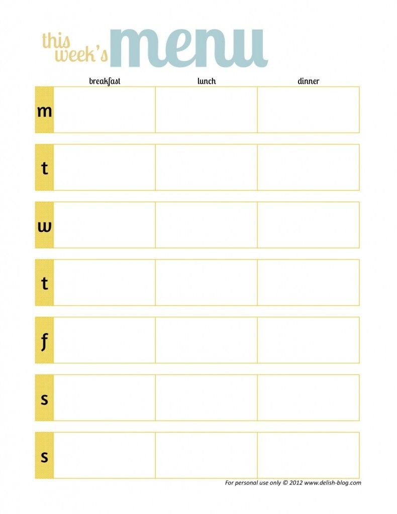 Free Printable Menu Planners -Has One Without Days Of The Week inside Calendar Weekly Menu Print Outs