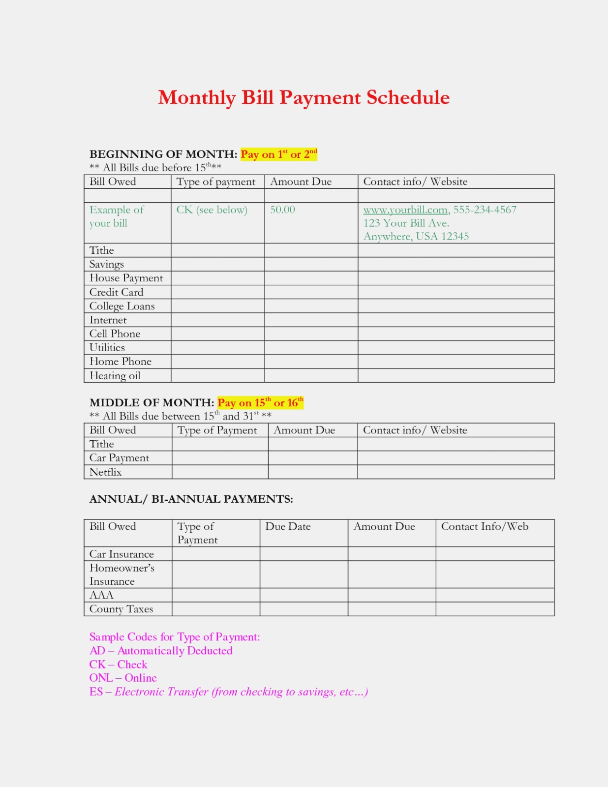 Free Printable Monthly Bill Payment Worksheet Schedule And Checklist inside Free Printable Monthly Bill Chart