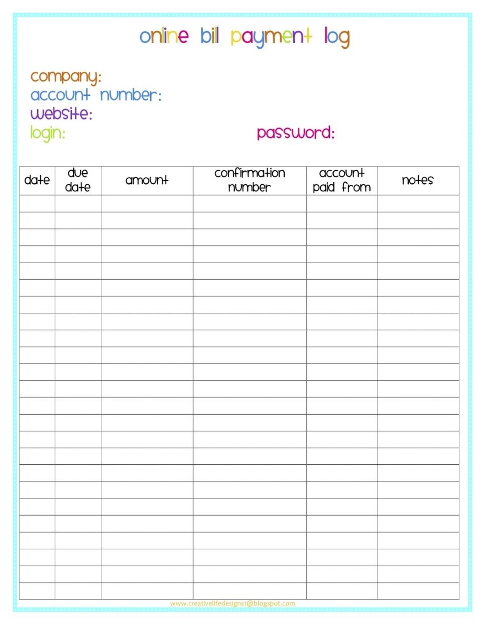 Free Printable Monthly Bill Template And Payment Sch intended for Monthly Bill Payment Blank Worksheet