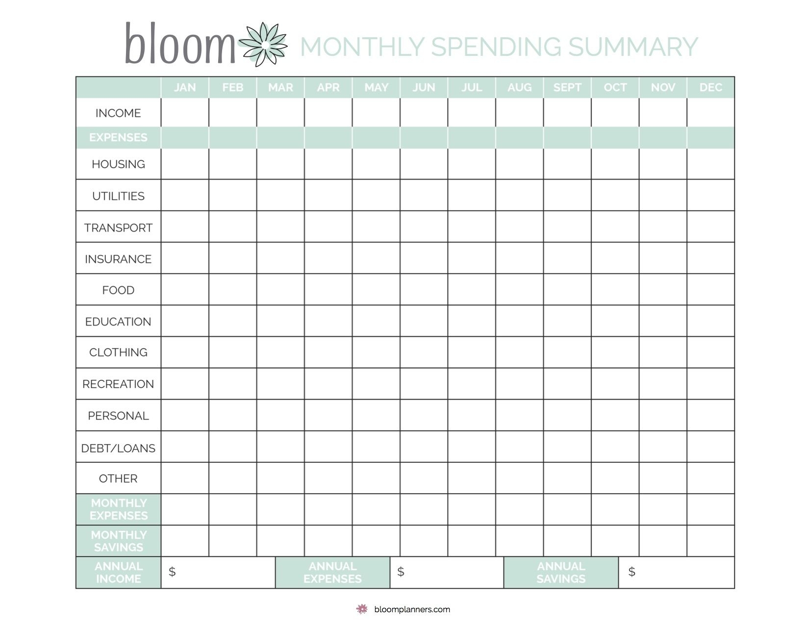 monthly income tracker printable