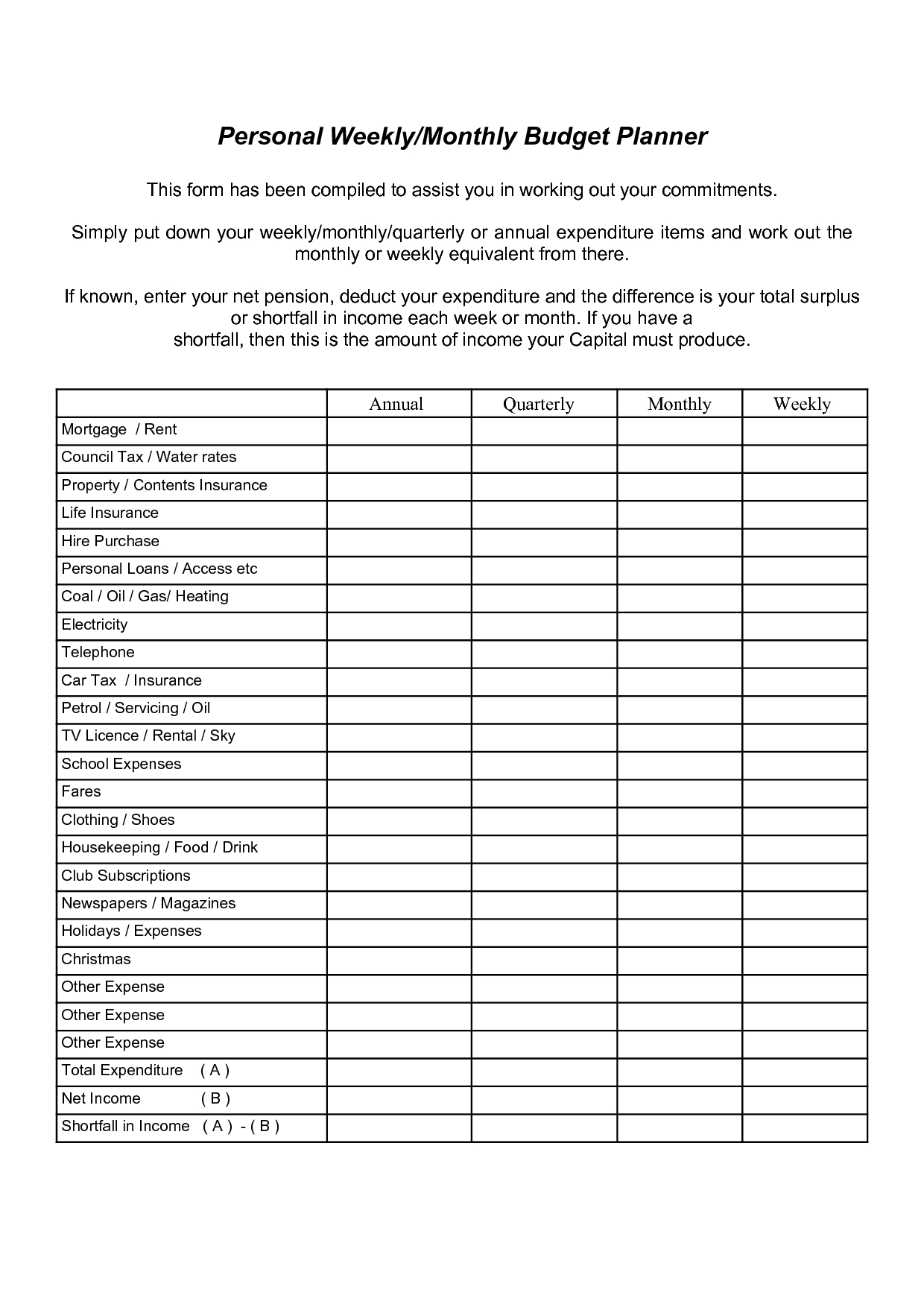 Free Printable Monthly Budget Worksheet | Personal Weeklymonthly in Free Printable Monthly Bill Templates