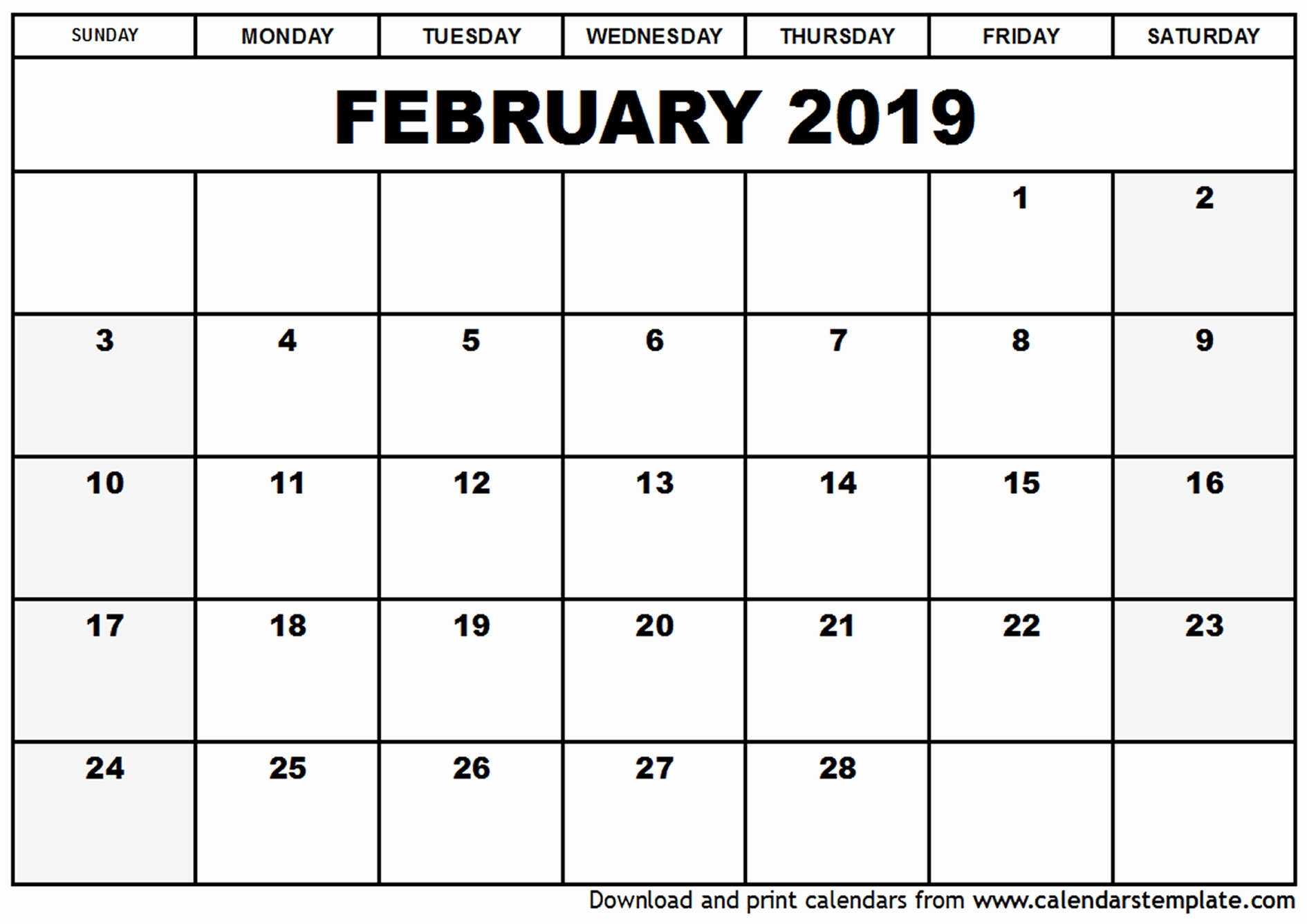 Free Printable Monthly Calendar 2019 Template February 2019 Calendar intended for Free Editable Printable Monthly Calendar
