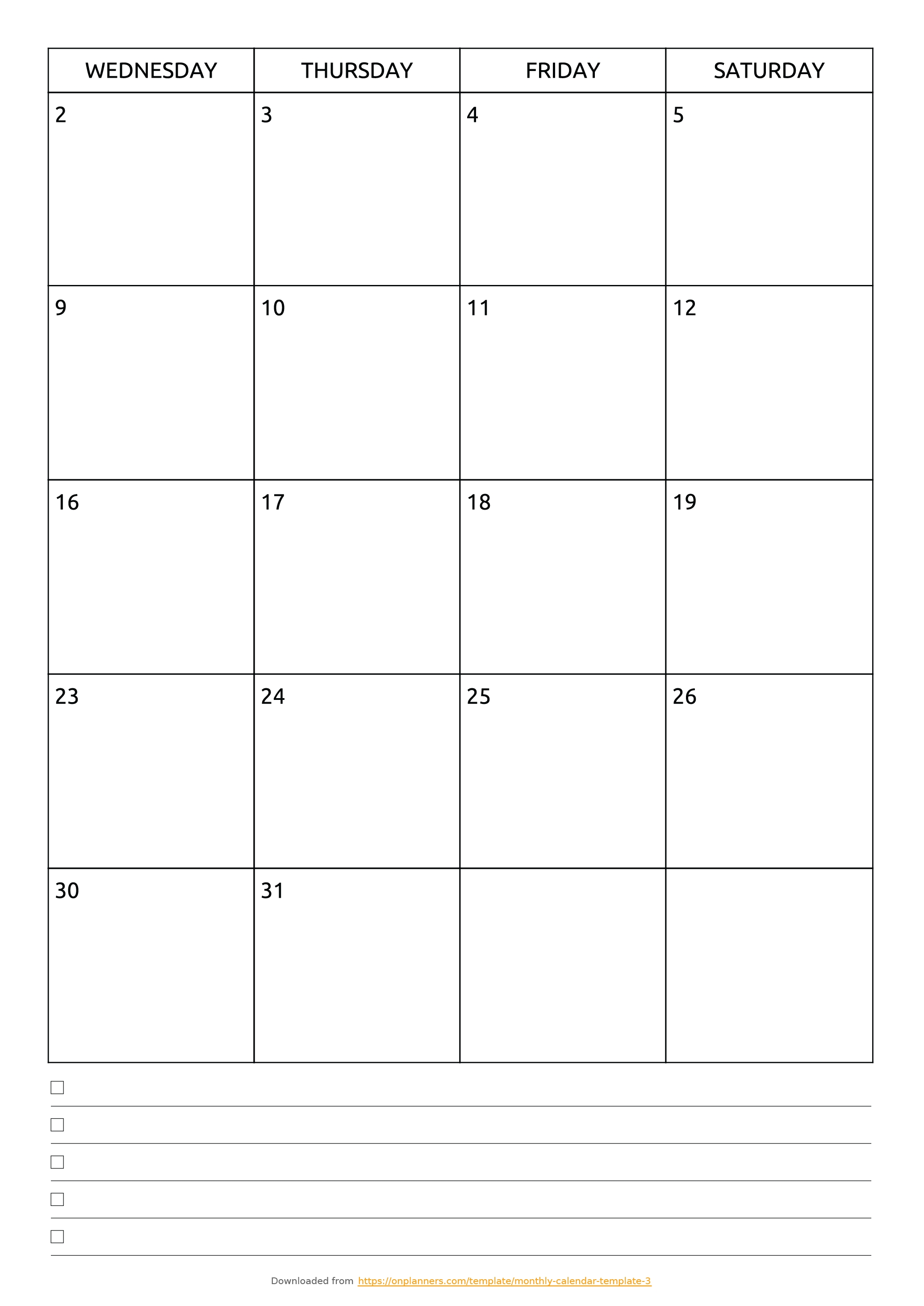 Free Printable Monthly Calendar With Notes Pdf Download throughout Free Printable Monthly Calendar Template