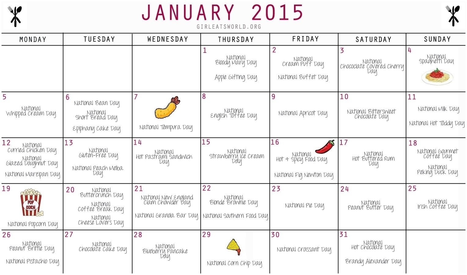 July National Food Day Calendar