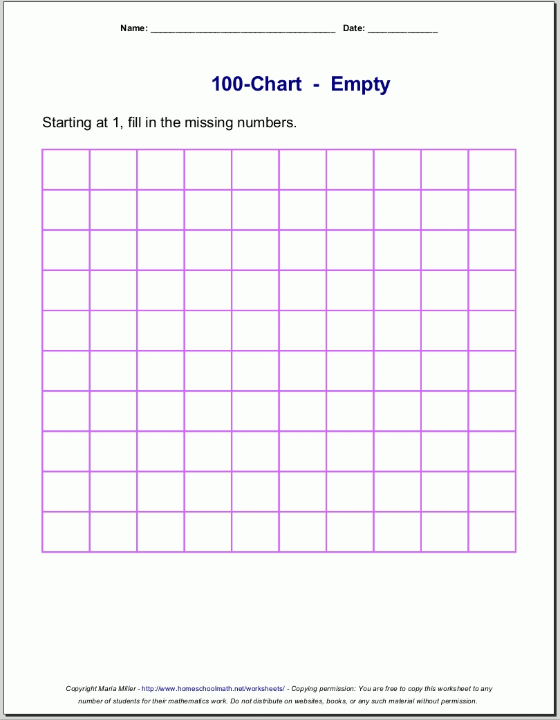 Free Printable Number Charts And 100-Charts For Counting, Skip within Printable Number List 1-99 6 On One Page