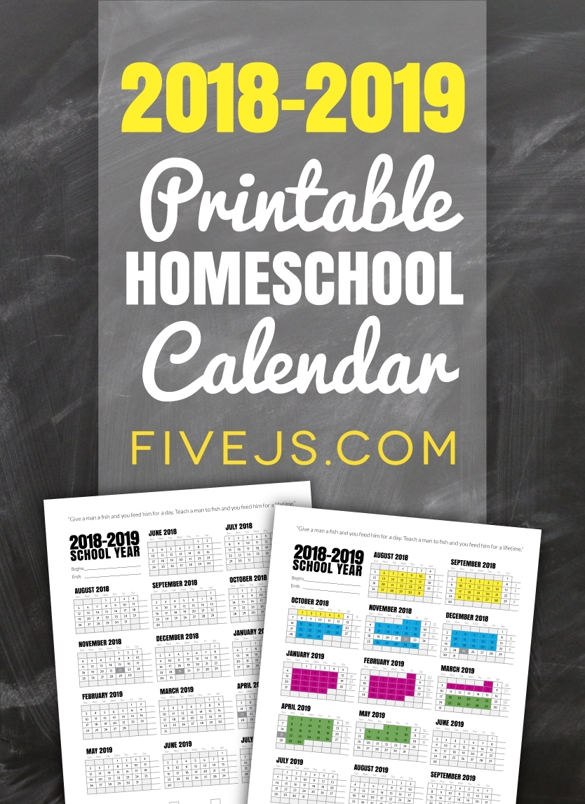 Free Printable School Calendar For 2018-2019 - Five J&#039;s Homeschool throughout Free Printable Calendar Numbers For School Year