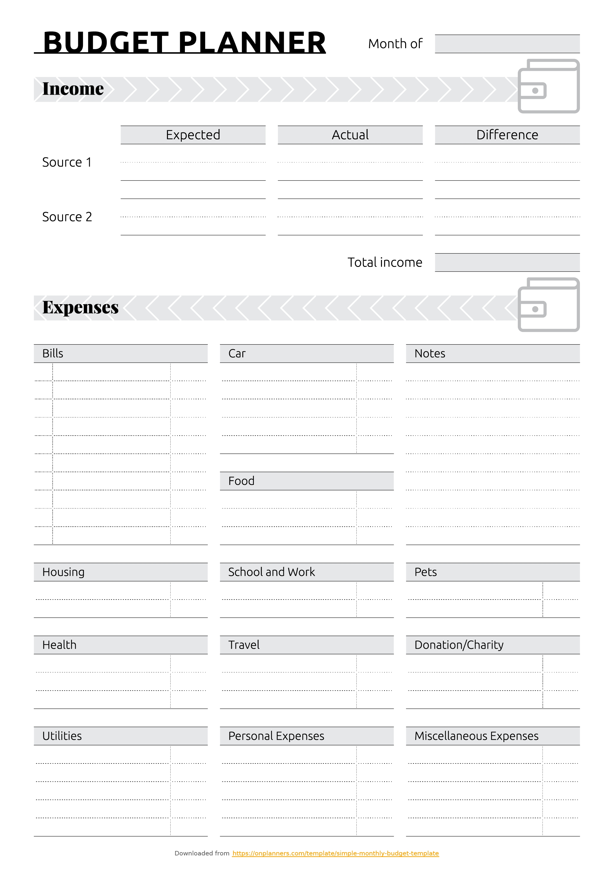 Free Printable Simple Monthly Budget Template Pdf Download intended for Simple Printable Monthly Bill Organizer Spreadsheet