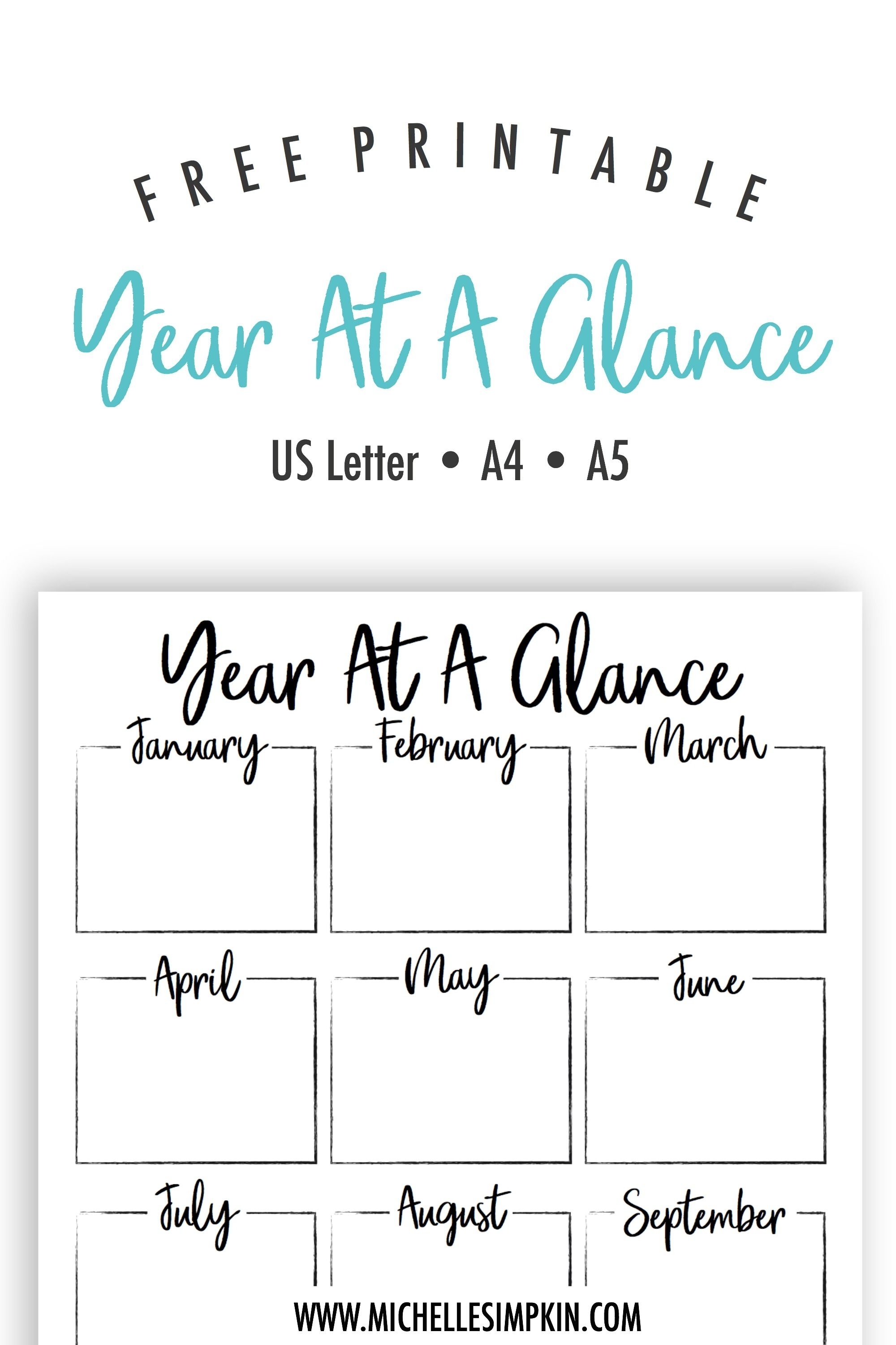 Year At A Glance Calendar Template