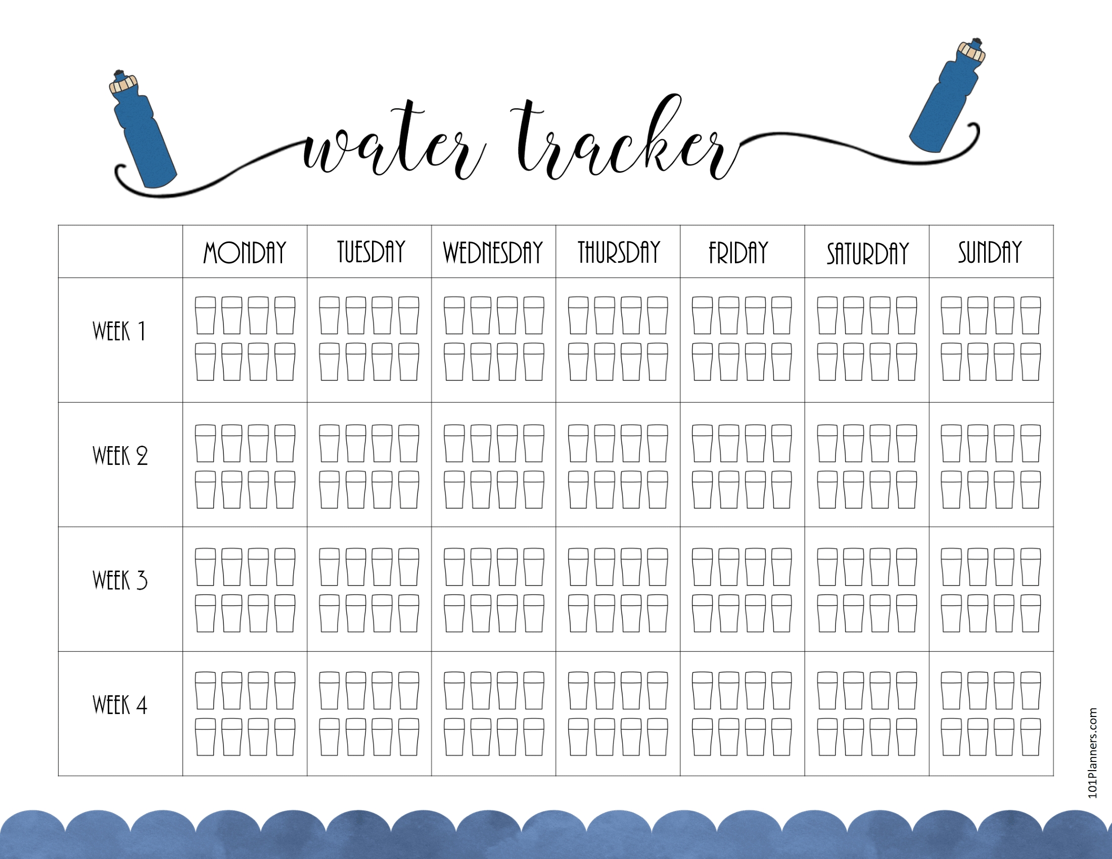 Free Printable Water Intake Chart throughout Printable Monday To Sunday Chart