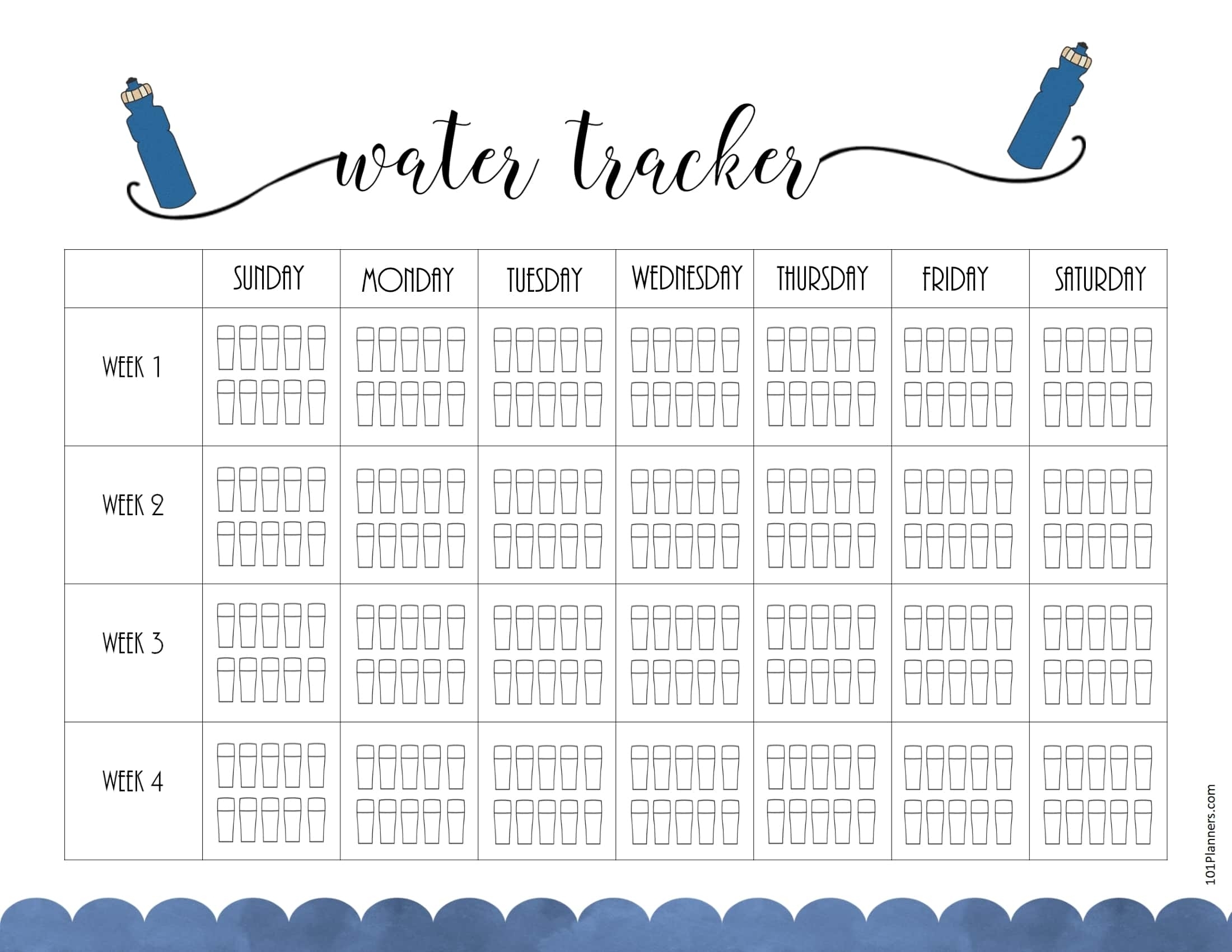 Free Printable Water Intake Chart with 30 Day Water Challenge Printable
